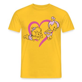 Familie Feuerstein Pebbles Mit Bamm-Bamm Und Herz - Männer T-Shirt - Gelb - Vorne - AI Model Male 178 dark (178cm)