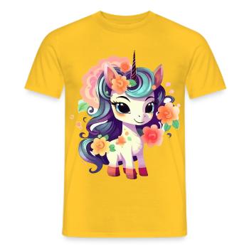 Pastell-Einhorn mit Blumenkrone - Männer T-Shirt - Gelb - Vorne - AI Model Male 178 dark (178cm)