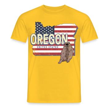 Oregon Vereinigte Staaten Retro Landkarte Souvenir - Männer T-Shirt - Gelb - Vorne - AI Model Male 178 dark (178cm)