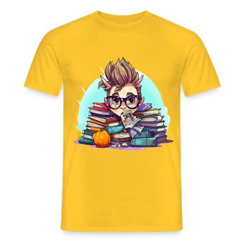 Büchernerd im Bücherstapel - Männer T-Shirt - Gelb - Vorne - AI Model Male 178 dark (178cm)
