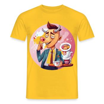 Office bull with coffee and cake - Men's T-Shirt - yellow - Front - AI Model Male 178 dark (178cm)