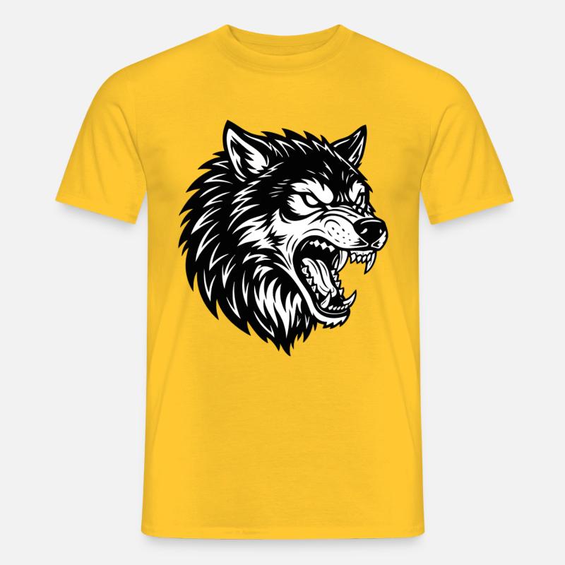 Wolf Schwarz-Weiß Wolf Alpha Maskottchen-Logo - Männer T-Shirt - Gelb