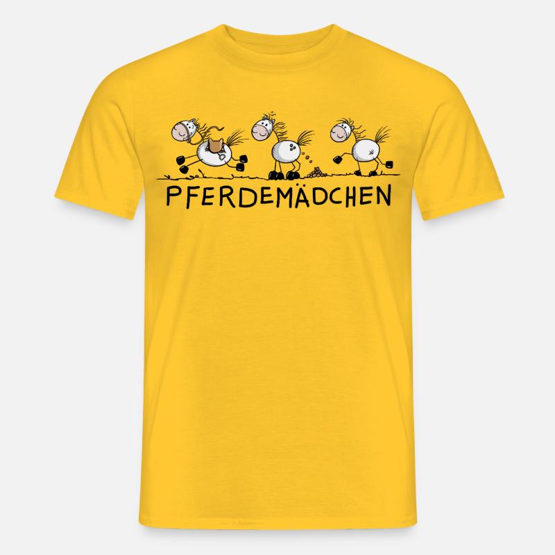Pferdemädchen Pferde Strichmännchen Zeichnung  - Männer T-Shirt - Gelb