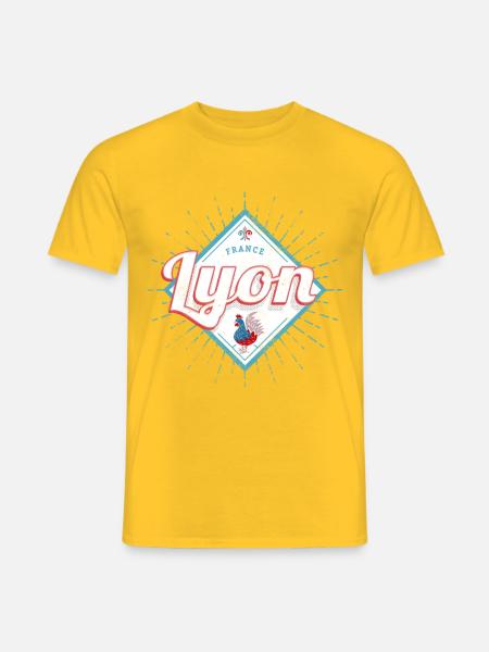 Lyon Stadt Frankreich Retro Hahn Vintage Souvenir - Männer T-Shirt - Gelb