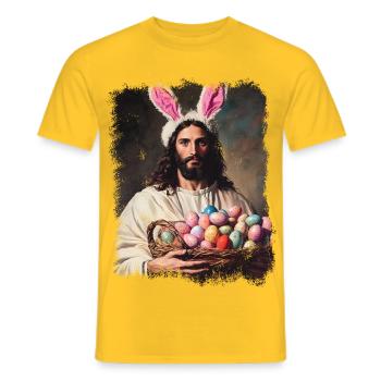 Easter funny Jesus Christ with Easter eggs - Men's T-Shirt - yellow - Front - AI Model Male 178 dark (178cm)