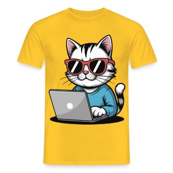 Cats_laptop - Männer T-Shirt - Gelb - Vorne - AI Model Male 178 dark (178cm)
