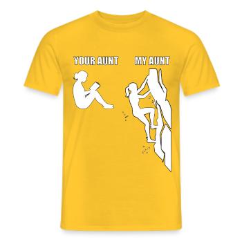 Climbing Aunt Bouldering - Men's T-Shirt - yellow - Front - AI Model Male 178 dark (178cm)