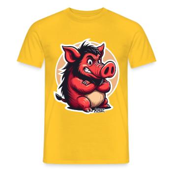 Angry Red Boar Cartoon - Men's T-Shirt - yellow - Front - AI Model Male 178 dark (178cm)