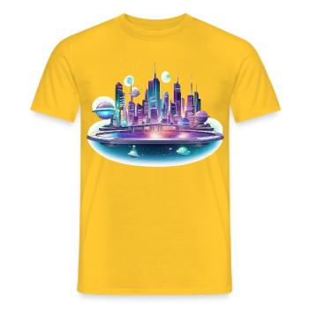 Neon-Raumstadt Skyline - Männer T-Shirt - Gelb - Vorne - AI Model Male 178 dark (178cm)