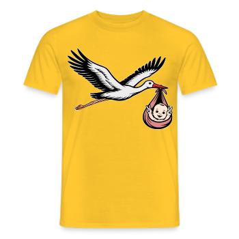 Fliegender Storch mit Baby Peace rosa - Männer T-Shirt - Gelb - Vorne - AI Model Male 178 dark (178cm)