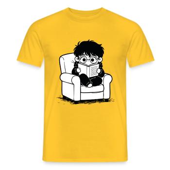 Sticker Enfant Lisant Fauteuil Cosy Noir et Blanc - T-shirt homme - jaune - Devant - AI Model Male 178 dark (178cm)