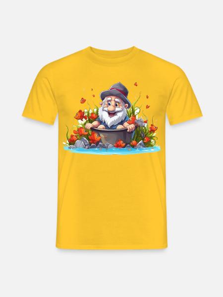 Gnom im Badetopf am Teich - Männer T-Shirt - Gelb