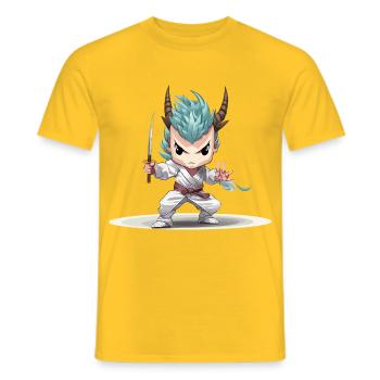 Chibi Krieger mit Katana - Männer T-Shirt - Gelb - Vorne - AI Model Male 178 dark (178cm)