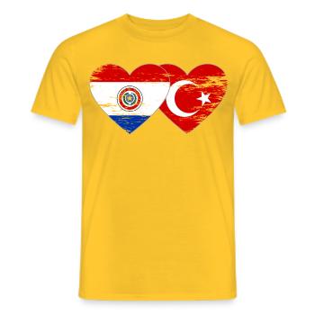 Paraguay Türkei Flagge Herz used - Männer T-Shirt - Gelb - Vorne - AI Model Male 178 dark (178cm)