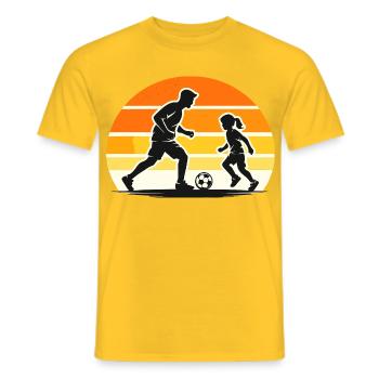 Football with child in retro sunset style - Men's T-Shirt - yellow - Front - AI Model Male 178 dark (178cm)