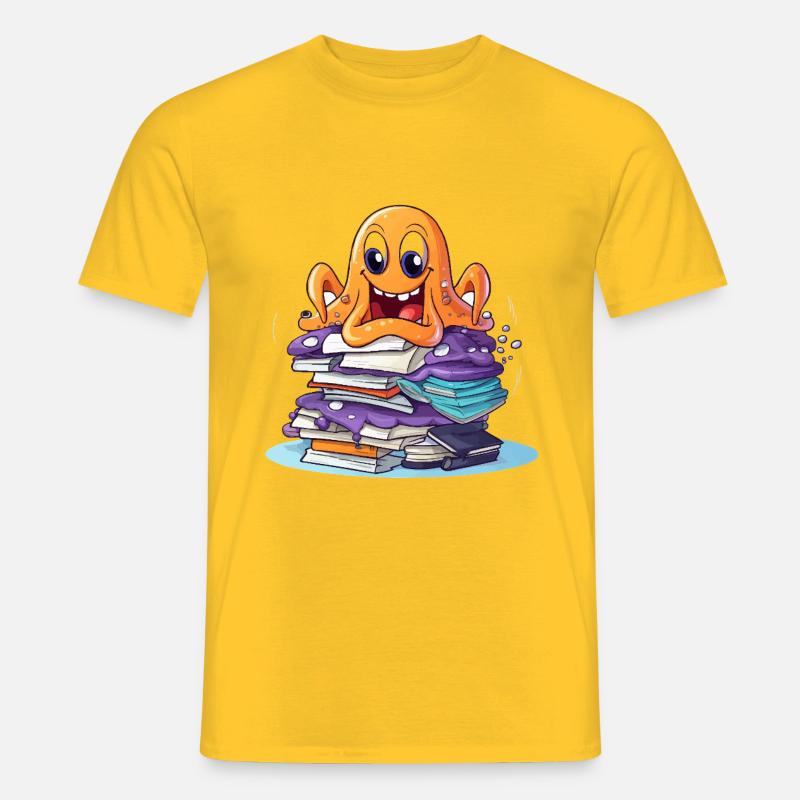 Learning octopus with stack of books - Men's T-Shirt - yellow