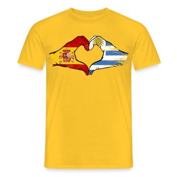 Flag Heart Spain Uruguay used - Men's T-Shirt - yellow - Front - AI Model Male 178 dark (178cm)