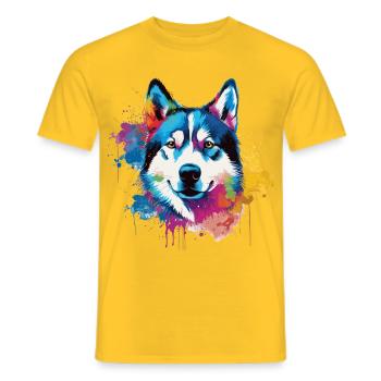 Bunter Husky Splash Art Hund - Männer T-Shirt - Gelb - Vorne - AI Model Male 178 dark (178cm)