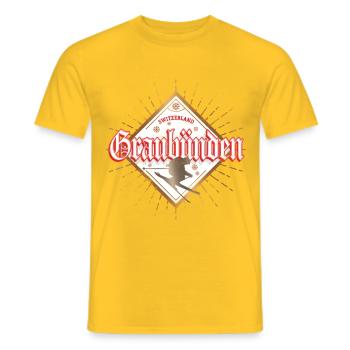 Graubünden Schweiz mit Skifahrer Vintage Souvenir - Männer T-Shirt - Gelb - Vorne - AI Model Male 178 dark (178cm)