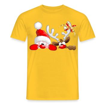 Funny Christmas Santa and Reindeer Peeking - Men's T-Shirt - yellow - Front - AI Model Male 178 dark (178cm)