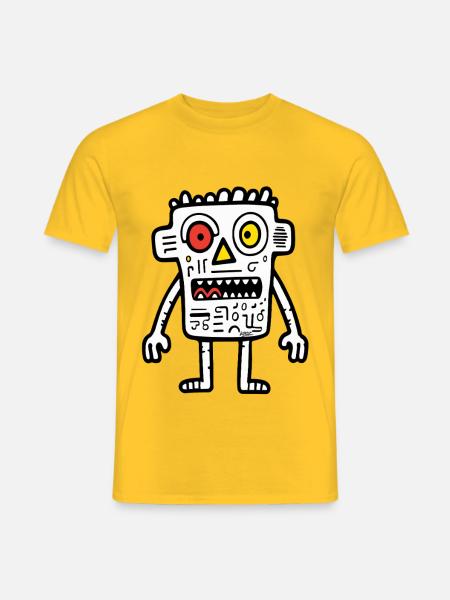 Schrulliger Doodle-Roboter - Männer T-Shirt - Gelb