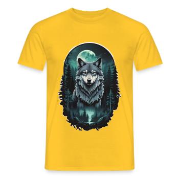 Mondwolf im Dunkelwald - Männer T-Shirt - Gelb - Vorne - AI Model Male 178 dark (178cm)