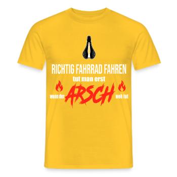 Richtig Fahrradfahren wenn der Arsch weh tut - Männer T-Shirt - Gelb - Vorne - AI Model Male 178 dark (178cm)