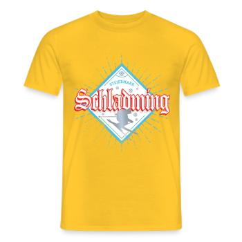 Schladming Steiermark in Österreich mit Skifahrer - Männer T-Shirt - Gelb - Vorne - AI Model Male 178 dark (178cm)