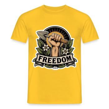 Emblème du Poing de la Liberté avec pelle - T-shirt homme - jaune - Devant - AI Model Male 178 dark (178cm)