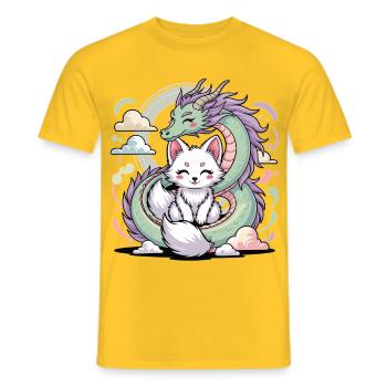 Kawaii Dragon Fox Shirt Magic Pastel Motif - Men's T-Shirt - yellow - Front - AI Model Male 178 dark (178cm)