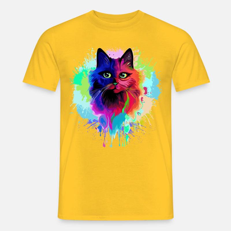 Éclaboussures psychédéliques psychédéliques de chat - T-shirt homme - jaune