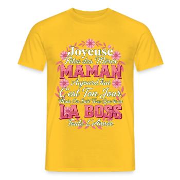 Joyeuse Fête des Mères Maman La Patronne Fleurs - T-shirt homme - jaune - Devant - AI Model Male 178 dark (178cm)