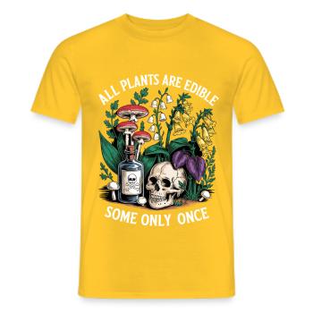 Toutes les plantes comestibles – certaines une seule fois - T-shirt homme - jaune - Devant - AI Model Male 178 dark (178cm)