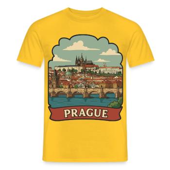 Autocollant rétro de voyage du pont Charles de Prague Charles - T-shirt homme - jaune - Devant - AI Model Male 178 dark (178cm)