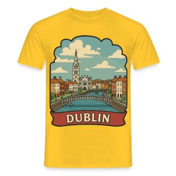 Badge de voyage vintage du pont Hapenny de Dublin - T-shirt homme - jaune - Devant - AI Model Male 178 dark (178cm)