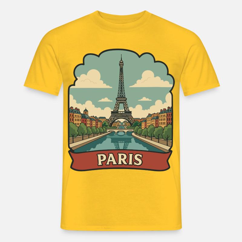 Pariser Eiffelturm Retro-Reiseaufkleber - Männer T-Shirt - Gelb
