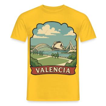 Valencia Arts and Sciences Retro Travel Sticker - Men's T-Shirt - yellow - Front - AI Model Male 178 dark (178cm)