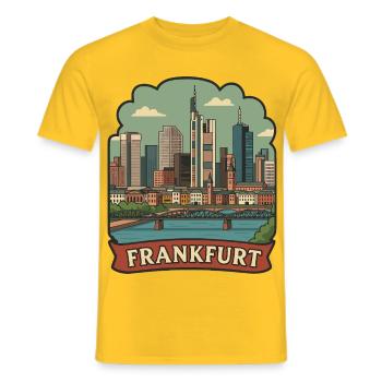 Autocollant rétro de voyage pour la Skyline de Francfort, Allemagne - T-shirt homme - jaune - Devant - AI Model Male 178 dark (178cm)