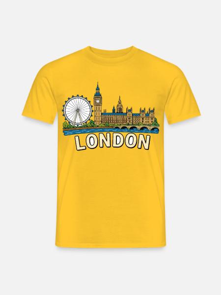 London Eye Big Ben Skyline Vintage-Illustration - Männer T-Shirt - Gelb