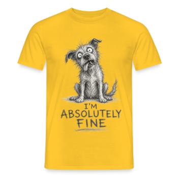 I'm Absolutely Fine Funny Dog Sketch - Men's T-Shirt - yellow - Front - AI Model Male 178 dark (178cm)
