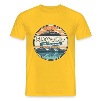 Retro Slovakia High Tatras Badge - Men's T-Shirt - yellow - Front - AI Model Male 178 dark (178cm)