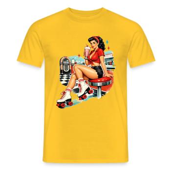 Retro Pin-Up Girl: 50s Diner Rollschuh Style - Männer T-Shirt - Gelb - Vorne - AI Model Male 178 dark (178cm)