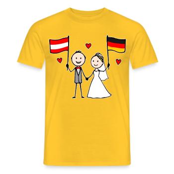 Wedding Couple Austria Germany Flag - Men's T-Shirt - yellow - Front - AI Model Male 178 dark (178cm)