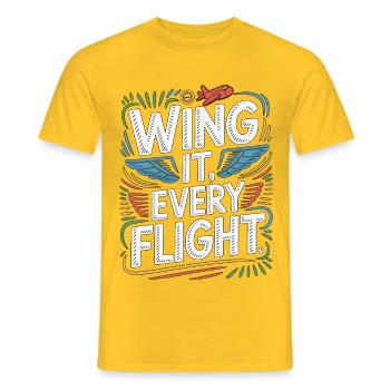 Private Pilot Wing It Every Flight Loves Aviation - Men's T-Shirt - yellow - Front - AI Model Male 178 dark (178cm)