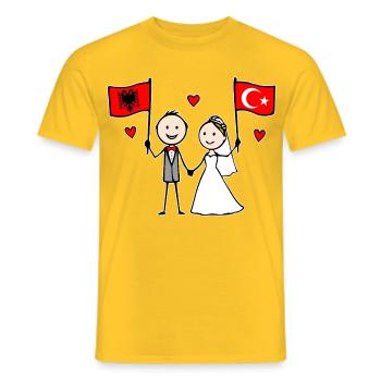Wedding Couple Albania Turkey Flag - Men's T-Shirt - yellow - Front - AI Model Male 178 dark (178cm)