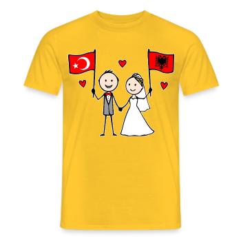 Wedding Couple Turkey Albania Flag - Men's T-Shirt - yellow - Front - AI Model Male 178 dark (178cm)