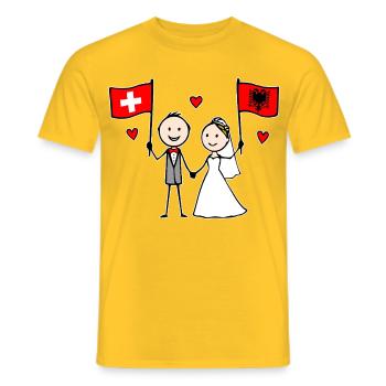 Couple de mariage Suisse Albanie Drapeau - T-shirt homme - jaune - Devant - AI Model Male 178 dark (178cm)