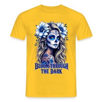 Fleurir à travers le crâne de sucre sombre - T-shirt homme - jaune - Devant - AI Model Male 178 dark (178cm)