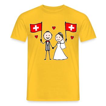 Couple de mariés drapeau suisse - T-shirt homme - jaune - Devant - AI Model Male 178 dark (178cm)