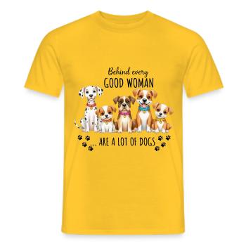 Hinter jeder guten Frau stehen viele Hunde - Männer T-Shirt - Gelb - Vorne - AI Model Male 178 dark (178cm)